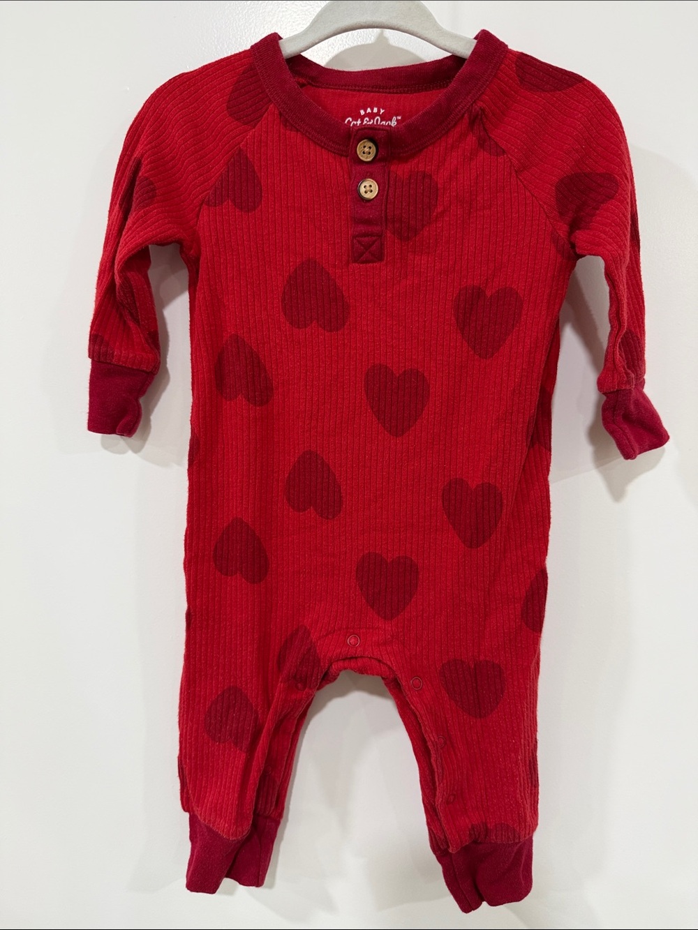 Cat & Jack Baby One-Piece Red Heart Ribbed Romper 3-6M